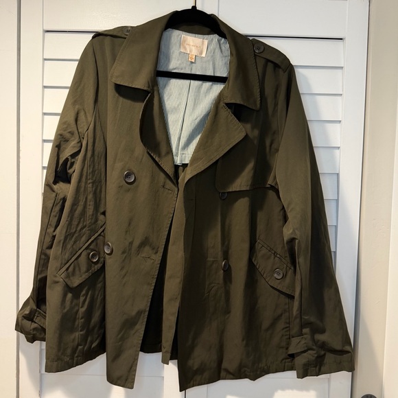 Skies Are Blue‎ Women's Olive Green Trench Jacket Size XL Double Breasted - Picture 5 of 16